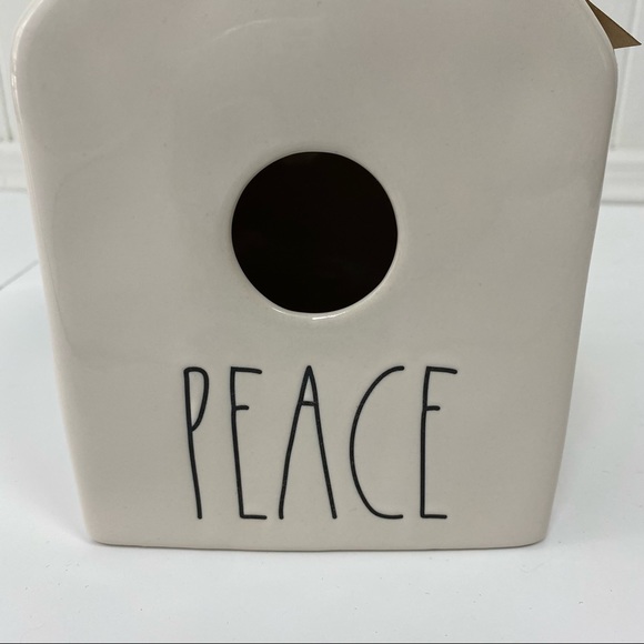 NWT Rae Dunn Artisan Collection Cream Ceramic Peace Bird House Red Bow & Tag - Picture 3 of 12